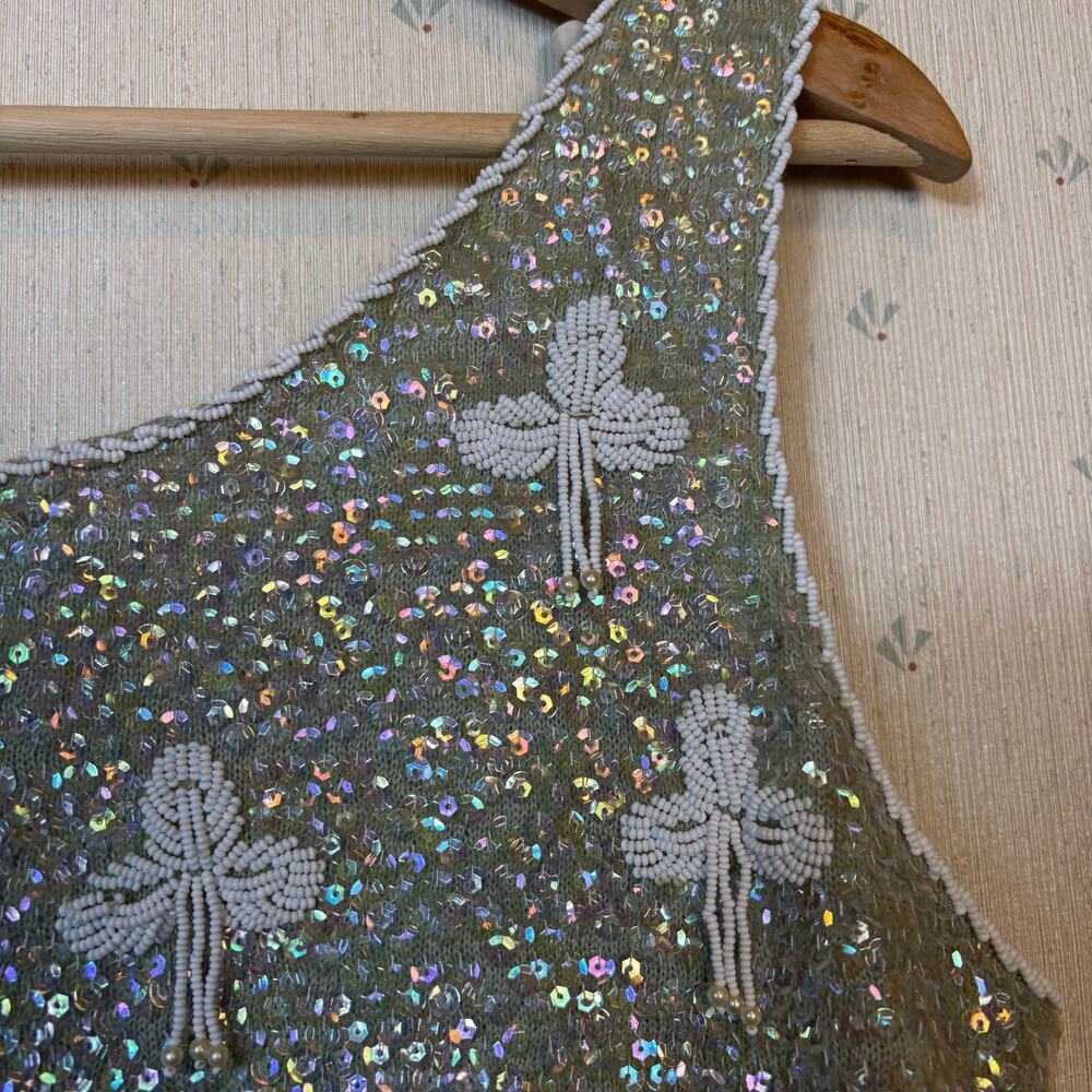 VTG Regalia Imports Floral Beaded Sleeveless Top Small Sequin 100% Wool Fringe - Picture 4 of 11